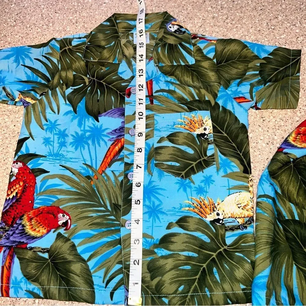 RIMA BEACH WORLD Blue Hawaiian Tropical Floral Button Up Shirt & Shorts ~ NWOT